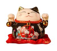 Lucky Cat Piggy Bank, 4.5 Pulgadas Cerámica Maneki Neko Lucky Cat Coin Bank Lindo Trae Suerte Buen Deseo Cerámica Fortune Cat Saving Pot Decoración De Escritorio(Negro)