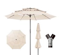 LUE BONA Sombrilla de Terraza, Sombrilla de Jardín de 300 cm, Toldo Ventilado de Tres Capas, Ángulo Ajustable, 8 Varillas y Manivela, Diseño Resistente al Viento, Crema (sin Base)