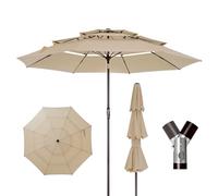 LUE BONA Sombrilla de Terraza, Sombrilla de Jardín de 300 cm, Toldo Ventilado de Tres Capas, Ángulo Ajustable, 8 Varillas y Manivela, Diseño Resistente al Viento, Beige (sin Base)