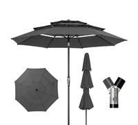 LUE BONA Sombrilla de Terraza, Sombrilla de Jardín de 300 cm, Toldo Ventilado de Tres Capas, Ángulo Ajustable, 8 Varillas y Manivela, Diseño Resistente al Viento, Gris (sin Base)