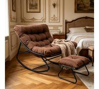 Luestysi Silla Mecedora para Adulto con cojín y Reposapiés, Mecedora para Salón Super Grande, Cómoda Silla de Butaca Mecedora Soporte de Carga150 kg para salón, Terraza, Balcón, Jardín (marrón)