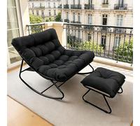 Luestysi Silla Mecedora para Adulto con cojín y Reposapiés, Mecedora para Salón Super Grande, Cómoda Silla de Butaca Mecedora Soporte de Carga150 kg para salón, Terraza, Balcón, Jardín (Negro)