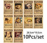 Luffy Wanted-Juego de pósteres Vintage de One Piece para decoración de pared de habitación, pegatinas de dibujos animados Zoro Wanted, 10 piezas E