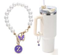 LUHOHI Abalorio de letra para taza Stanley, accesorios de cadena de perlas, dijes iniciales de copa Stanley para decoración de asas, botella de agua, joyería, vaso, lindas decoraciones de