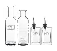 Luigi Bormioli - Optima Eco-conscious - Juego de 4 botellas de vidrio reciclables para agua, vino, aceite y vinagre, 2 x 750 ml, 2 x 250 ml