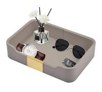 Lujosa Bandeja de Piel para Escritorio,Plateau de Rangement Cuir,Organizador Decorativo,Bandeja,Joyas,Relojes,cosméticos,Llaves,teléfono,Cartera,Gris