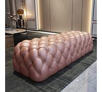 Lujoso reposapiés rectangular de cuero rosa con botones para entrada o dormitorio, cómodo mueble tapizado (31 x 18 x 17 pulgadas)