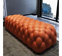 Lujoso reposapiés rectangular tapizado de cuero con botones para decoración de entrada o dormitorio, color naranja, 100 x 45 x 42 cm