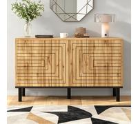 LULUWA Aparador con patrón de ondas, armario de almacenamiento con mecanismo de rebote de 3 puertas, para comedor, estudio y salón, 50 kg, capacidad de carga, armario de cocina, color madera, 120 × 35