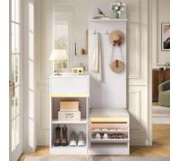 LULUWA Perchero con Espejo y LED, Armario Compacto con Zapatero, cajón, Perchero para Pasillo, Zapatero, Banco de Entrada, Muebles de Pasillo, Almacenamiento de Zapatos, 105 x 38 x 190 cm