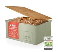 Lumaland Cuisine Panera, fiambrera de metal con tapa de bambú, caja rectangular de 30,5 x 23,5 x 14 cm, fiambrera y tabla de cortar 2 en 1 [verde menta]
