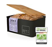 Lumaland Cuisine Panera, fiambrera de metal con tapa de bambú, caja rectangular de 30,5 x 23,5 x 14 cm, fiambrera y tabla de cortar 2 en 1 [negro]
