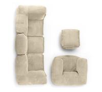 LUMALAND Juego básico modular de pana | Puf para sofá con sillón y puf | 5 bolsas interiores con relleno | Sofá modular con perlas de poliestireno expandido | Cojín XXL para salón, dormitorio y