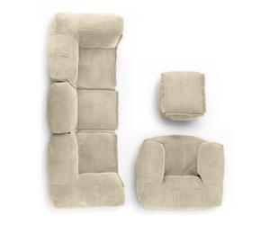 LUMALAND Juego básico modular de pana | Puf para sofá con sillón y puf | 5 bolsas interiores con relleno | Sofá modular con perlas de poliestireno expandido | Cojín XXL para salón, dormitorio y