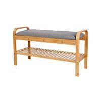Lumaland Zapatero con Asiento para Entrada de Bambú - Mueble Recibidor de Madera para Zapatos con Banco y Estantería Grande - Moderno y Natural - 90 x 50 x 30 cm/Gris