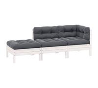 Lumanois Juego Muebles jardín 3 pzas Cojines Blanco Madera Pino Maciza, Mobiliario Muebles de jardín Asientos de Exterior Sofás modulares de Exterior, Blanco, 26.25kg