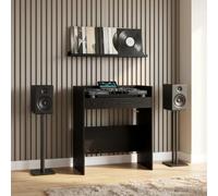 Lumanois Mesa de DJ Roble Negro 102 x 45 x 102 cm Madera de ingeniería, Mesas de Oficina, 22.63 kg-8006741