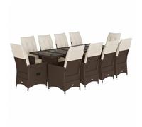 Lumanois Set de Mesa y sillas de jardín 11 pzs y Cojines ratán PE marrón,Mobiliario,Muebles de jardín,136.6kg-3277264