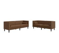 Lumanois Set de sofás Chesterfield y Cojines 2 pzs Ante sintético marrón,Mobiliario,Sofás,57.55kg-3209300