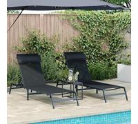 Lumanois Tumbonas 2-Persona 3 pcs Negro y Antracita Acero,Mobiliario,Muebles de jardín,Asientos de Exterior,Tumbonas,26.9kg-42010349