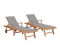 Lumanois Tumbonas 2 unidadesds Madera Maciza de Teca con cojín Gris,Mobiliario,Asientos de Exterior,Tumbonas,42.62kg-3073187
