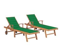 Lumanois Tumbonas 2 unidadesds Madera Maciza de Teca con cojín Verde,Mobiliario,Asientos de Exterior,Tumbonas,42.72kg-3073191