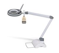 Lumeno 8213GR Lupa LED Lámpara de trabajo Lámpara cosmética, luminosidad regulable, lente de cristal de 127 mm, lupa de lectura, 3 dioptrías con trípode de mesa