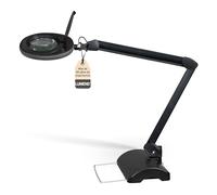 Lumeno Lámpara de aumento LED 7218SW, lente de cristal de 127 mm, lámpara trabajo, lámpara cosmética, adecuada para cosméticos, aficionados, ayuda a la lectura, 8 dioptrías negro con trípode de mesa