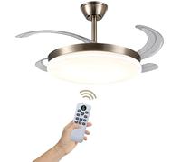 LUMIKING Ventilador de Techo Luz LED 48W Retráctil y Silencioso - Lámpara Ventilador Aspas Plegables con 3 Tonos de Luz (3000-4000-6000K) - 6 Velocidades, Memoria, Modo Verano Invierno, Ø92 cm