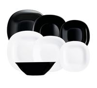 Luminarc Vajilla CARINE N&B 19 piezas (6 servicios) forma cuadrada vidrio opal blanco y negro