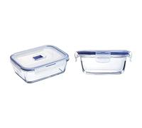 Luminarc 9207677 Pure Box Active - Recipiente Hermético Rectangular, Vidrio, Transparente y Azul, 1.22 L & Pure Box Active - Recipiente hermético de vidrio, redondo, tamaño 0,42 litros