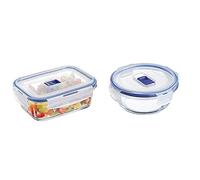 Luminarc 9207680 Pure Box Active Recipiente Hermetico Rectangular, Vidrio, 0,82 L, 16 X 11 X 6 Cm + Pure Box Active Recipiente Hermético De Vidrio, Redondo, Tamaño 0,42 Litros