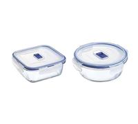 Luminarc HERMETICO CUAD 122CL Pure Box Active Lum, Transparente y Azul, 1.22 L + Pure Box Active Recipiente hermético de vidrio, redondo, tamaño 0,67 litros