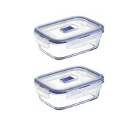 LUMINARC PURE BOX ACTIVE 2 Recipiente Rectangular Hermético Vidri SET 2 PIEZAS 82 icolor Brillo Tapa 4 cierres herméticos 100% con válvula Reciclable