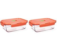 Luminarc Pure Box Holy Recipiente Rectangular Hermético Vidrio 19x13x7,3cm - 122cl Sodo Apto Microondas 100% Hermético (Paquete de 2)