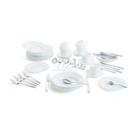 LUMINARC TRIANON Caja 18 Platos, 6 Tazas Y 24 Cubiertos 24,5x22,5x19,5CM/22CL/26CM-2,5MM Blanco Brillo Fácil de limpiar Reciclable White 24.5x22.5x19.5cm/22cl/26cm-2.5mm