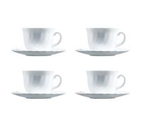 LUMINARC TRIANON Set 4 Tazas Con Plato Opal 28 lanco Brillo Fabricado en Francia Reciclable White 28cl