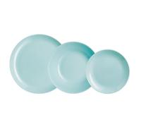Luminarc – Vajilla Diwali 18 piezas de vidrio Opal Redonda Turquesa – Apta microondas y frigorífico