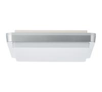 Luminaria LED exterior de techo DEVORA, diseño brillante y atemporal, en color plateado. También se puede utilizar como aplique de pared. Dimensiones: 28 x 28 cm. Potencia: 12W. Flujo luminoso: 1500 l