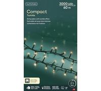 Lumineo Cadena de luces Compact Twinkle blanco cálido - 3000 ledes - 60 metros - cable verde - interior y exterior - temporizador - protección IP44 - 8 funciones de luz diferentes