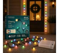 Lumineo Guirnalda de luces LED Cherry de 4,5 m, batería, 60 ledes | Guirnalda de luces para exteriores con bolas, iluminación decorativa, bolas luminosas con temporizador, para interior