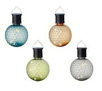 Lumineo Lámpara solar de jardín de 8 x 11 cm, plástico, juego de 4 luces LED solares para jardín, balcón, lámpara colgante de bola, lámpara solar para exterior, decoración de jardín, decoración de