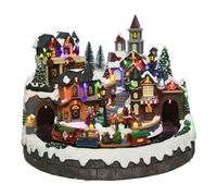 Lumineo Pueblo navideño con LED multicolor, movimiento y música, ø40,5 x 31 cm