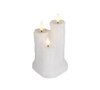 Lumineo Vela con 3 velas de cera (18,5 x 11 cm), color blanco | Efecto parpadeante blanco cálido - Vela de cera a pilas - Decoración de mesa de Navidad decoración de la sala de estar
