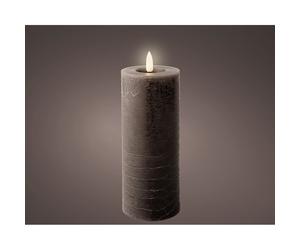 Lumineo vela de cera led gris, superficie rústica, ø7 x 19 cm