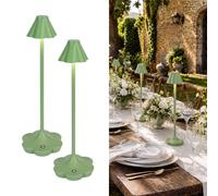 LuminexDesigns 2 Lámparas de Mesa Recargables con Forma de Flor AVEL TL18 | Lámpara de Mesa Inalámbrica Regulable y Táctil, USB-C, 3000K-6000K, IP54 para Exterior, Terraza y Restaurante, Verde