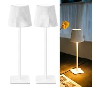 LuminexDesigns Pack de 2 Lámparas de Mesa LED Inalámbricas con Control Táctil - Batería de 5200mAh Regulable, 3 Temperaturas de Color, IP44 Impermeable - Ideal para Uso Interior y Exterior, Blanca