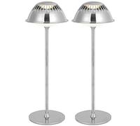 LuminexDesigns Set de 2 Lámparas de Mesita de Noche LED Inalámbricas - Recargables, Táctiles y Regulables, Diseño Moderno y Elegante en Metal Plateado para Dormitorio, Sala y Estudio