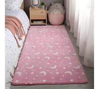 Luminosa Alfombra de Caballos Estrellas Luna Geometría - Alfombra de Felpa para Sala de Estar y Niños - 140x200 cm (Estrellas Luna, Rosado Gris)