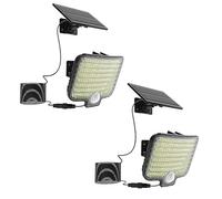 Lumisky BRIGHTLY - Lote de 2 focos solares LED potentes, iluminación blanca con detector de movimiento, orientables y panel solar deportado, ideal para jardín, terraza y exterior